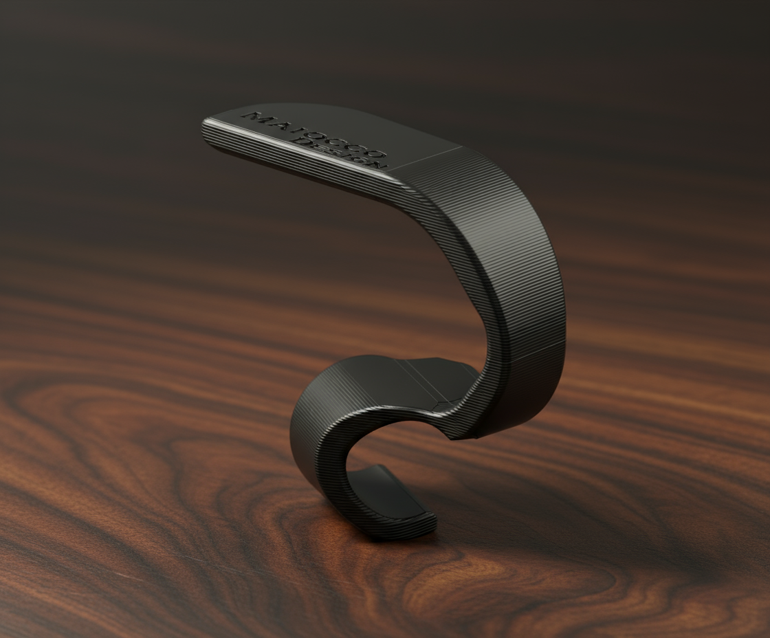 Hand grip with 3D printed texture on dark wood